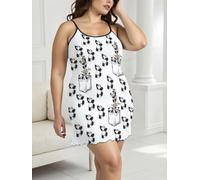 Camicia da notte da donna Plus Size Curve-Abbracciare Vestibilità rilassata Slip Camicia da notte Stampa Senza Maniche Abito Lounge Orlo Volant Leggero Chemise per dormire