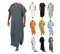 Camicia da notte da uomo a maniche corte, caftano, abbigliamento da preghiera per uomo, abbigliamento islamico, maglietta a maniche lunghe, cotone, scollo a V, accappatoi per tunica in lino, #A01, M