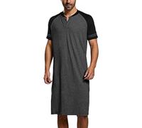 Camicia da notte da uomo, a maniche corte, in cotone, lunghezza al ginocchio, in jersey, leggera, traspirante, morbida, lunga, per la casa, biancheria da notte per ospedale, grigio., 3XL