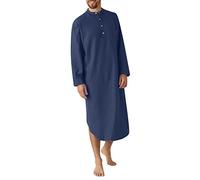Camicia da notte da uomo, a maniche lunghe, traspirante, con colletto alla coreana, resistente alle pieghe, con tasche sul petto, pigiama, abbigliamento estivo da notte per rilassarsi, Marina Militare