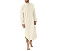 Camicia da notte da uomo, a maniche lunghe, traspirante, con colletto alla coreana, resistente alle pieghe, con tasche sul petto, pigiama, abbigliamento estivo da notte per rilassarsi, cachi, XXL