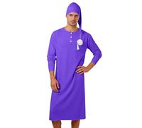 Camicia da Notte da Uomo con Cappello da Notte, Pigiama da Uomo Lunga Maglietta Lunghezza al Ginocchio Manica Lunga Girocollo Vestiti Interni Morbidi Confortevoli per Una Casa Casual in Ospedale