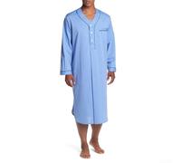 Camicia da notte da uomo con scollo a V a maniche lunghe, comoda, in cotone, pigiama, vestaglia, vestaglia, abbigliamento casual, per casa, salotto, azzurro, grigio, M-3XL (L azzurro)