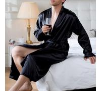 Camicia da notte da uomo di media lunghezza, simile alla seta, da indossare in casa, cardigan, pigiama, comodo, per camera da letto (XL nero)