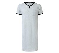 Camicia da notte da uomo, extra lunga, a maniche corte, con scollo a V, vestibilità larga, resistente alle pieghe, con tasca sul petto, traspirante, abbigliamento casual per interni, Grigio, M
