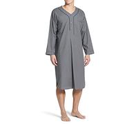 Camicia da notte da uomo in cotone, a maniche lunghe, con bottoni, scollo a V, abbigliamento da notte, vestaglia, vestibilità larga, pigiama top, Grigio, XL
