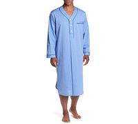 Camicia da notte da uomo in cotone, a maniche lunghe, con bottoni sul davanti, scollo a V, abbigliamento da notte, vestaglia, vestibilità larga, pigiama top, Azzurro, 3XL