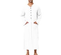 Camicia da notte da uomo musulmana, pigiama a maniche corte, vintage, stile arabo, caftano, da notte, a maniche lunghe, con tasca sul petto