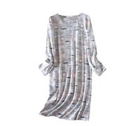 Camicia da Notte Donna a Maniche Lunghe, Simpatico Abito da Notte Casual Stampato, Maglietta Invernale Calda (Blue, L)