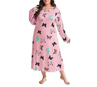 Camicia da Notte Donna Abito da Notte Lungo da, Ampio, Ampio, a Maniche Lunghe, con Stampa di Farfalle e Spalle cadenti Camicia da Notte Donna Invernale Calda (Red, XXL)