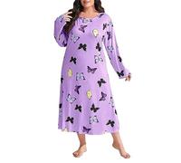 Camicia da Notte Donna Abito da Notte Lungo da, Ampio, Ampio, a Maniche Lunghe, con Stampa di Farfalle e Spalle cadenti Camicia da Notte Donna Invernale Calda (Purple, XL)