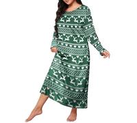 Camicia da Notte Donna Cotone Women Plus Size Sleepwear Round Neck Long Sleeve Printed Nightdress Pajamas Camicia da Notte Invernale Donna Taglie Forti (Green, XXXXL)