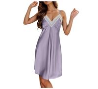 Camicia da Notte Donna Estiva-Camicia da Notte da Donna, Sottile, Sexy, con Bretelle, Pigiama in di Ghiaccio, Pizzo, Spacco sul, per La Casa