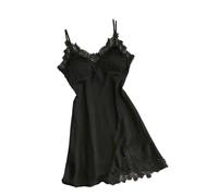Camicia Da Notte Donna - Pigiama Sexy Con Reggicalze In Seta, Primavera Ed Estate In Seta Di Ghiaccio Sottile Con Halter Per La Casa, Abiti Da Notte In Raso, Nero, M