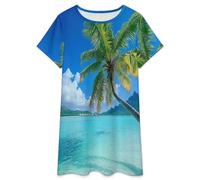 Camicia da Notte Donna - Splendida Vista sul Mare Camicia da Notte A Maniche Corte Taglie S-3Xl vestibilità Ampia E Lunga Ideale per L'Estate. 2XL
