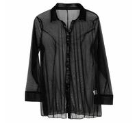 Camicia da notte elegante da donna in pizzo con bottoni a pressione, lingerie raffinata e confortevole per un uso interno quotidiano, Le Noir, XXL