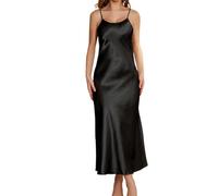 Camicia da notte elegante da donna in stile francese slim fit lungo slip dress minimalista homewear camicia da notte per una vita confortevole, Nero , XL