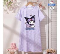 Camicia da notte estiva dallo stile alla moda e dolce, autorizzata Sanrio con stampa Kuromi a pois, abito a maniche corte e collo rotondo, che crea un look da principessa. Ideale per dormire con il co