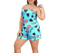 Camicia da Notte Estiva Pigiama Casual Taglie Forti Set da Donna Plus Heart & Print Girocollo Canottiera e Pantaloncini Elasticizzati in Vita Set da Camicia da Notte Donna Invernale (Blue, XXXL)