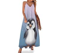 Camicia da Notte I Love Penguins da Donna, Morbida Camicia da Notte Lunga Senza Maniche, Abito da casa Maxi con Scollo a V, Taglie dalla S alla 5XL.