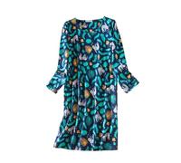 Camicia da notte in cotone, camicia da notte a maniche lunghe, da donna, in cotone, lunga, negligé con scollo rotondo, con stampa, lunghezza al ginocchio, per la casa, elasticizzata, Lilla, S