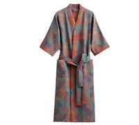 Camicia da Notte in Doppia Garza di Cotone a Maniche Corte, Accappatoio con Cintura Stampata, Pigiama Comodo, Vestaglia da Notte Tuta da Sauna Yukata Pigiama Kimono per Donna,J,M