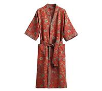 Camicia da Notte in Doppia Garza di Cotone a Maniche Corte, Accappatoio con Cintura Stampata, Pigiama Comodo, Vestaglia da Notte Tuta da Sauna Yukata Pigiama Kimono per Donna,W,L