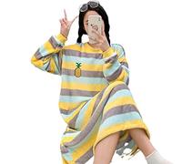 Camicia Da Notte In Pile Di Corallo Per Le Donne, Vestito Pullover A Righe Scozzesi Di Flanella Morbida Per L'Inverno, Comoda Camicia Da Notte A Maniche Lunghe Per Interni Ed Esterni,Giallo,L