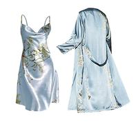 Camicia da notte in raso da donna lunga | Abito sottoveste sotto il vestito in raso comodo abito da notte sottile pigiama da sposa per festa nuziale leggero pigiama di media lunghezza set quattro