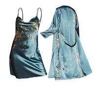 Camicia da notte in raso da donna lunga | Abito sottoveste sotto il vestito in raso comodo abito da notte sottile pigiama da sposa per festa nuziale leggero pigiama di media lunghezza set quattro