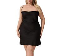 Camicia da Notte in Raso per Donna, Camicia da Notte in Seta con Spalline Sottili, Sottoveste Lunga con Scollo a V Sulla Schiena, Corte da Donna, Negligé, Lingerie Sexy per San Valentino, Nero, Tagl
