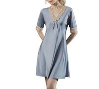 Camicia da Notte in Seta da Donna - Canotta Sexy in Raso con Bordi in Pizzo, Elegante Abbigliamento da casa e da Notte (Blu Grigio L)