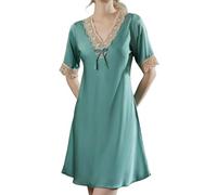 Camicia da Notte in Seta da Donna - Canotta Sexy in Raso con Bordi in Pizzo, Elegante Abbigliamento da casa e da Notte (Verde 2XL)