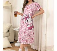 Camicia da notte lunga con stampa di gatti e blocchi di colore, stile dolce Ins, per donne, adatta per la stagione delle vacanze, Moo Moo L,M,S,XLAnimale,Fumetto,stampa dappertuttoTessuto in maglia