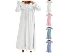Camicia da notte lunga da donna, a maniche lunghe, in stile vittoriano, con fiocco e pizzo e graziosa principesse, vintage, morbida, da notte, leggero, da notte, A01 bianco., XXL