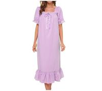 Camicia da notte lunga da donna in cotone, comoda e a maniche corte, morbida e traspirante, per un riposo tranquillo