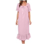 Camicia da notte lunga da donna in cotone, comoda e a maniche corte, morbida e traspirante, per un riposo tranquillo