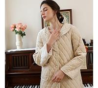 Camicia Da Notte Maniche Lunghe Donna,Camicie Da Notte Da Donna Maniche Lunghe Albicocca Trapuntato Velluto Addensato Accappatoio Cardigan Accappatoio Camicia Da Notte Morbido Allentato Vestaglia Ca