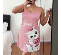 Camicia da notte oversize da donna, con stampa di gatti rosa, vestito corto con spalline, comodo abbigliamento casual da casa, abito estivo da donna 1XL,2XL,3XL,4XL,5XLAnimale,LettereTessuto in maglia