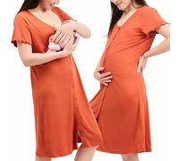 Camicia da Notte Parto Ospedale con Bottoni, Camicia da Notte Premaman, 3 in 1 Allattamento, Ospedale e Gravidanza, Morbida e Transpirante per Il Massimo Comfort (XXL, Arancione)