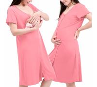 Camicia da Notte Parto Ospedale con Bottoni, Camicia da Notte Premaman, 3 in 1 Allattamento, Ospedale e Gravidanza, Morbida e Transpirante per Il Massimo Comfort (XXXL, Rosa)