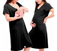 Camicia da Notte Parto Ospedale con Bottoni, Camicia da Notte Premaman, 3 in 1 Allattamento, Ospedale e Gravidanza, Morbida e Transpirante per Il Massimo Comfort (S, Nero)