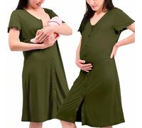 Camicia da Notte Parto Ospedale con Bottoni, Camicia da Notte Premaman, 3 in 1 Allattamento, Ospedale e Gravidanza, Morbida e Transpirante per Il Massimo Comfort (XXL, Verde)