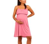 Camicia da Notte Parto Ospedale con Bretelle, Camicia da Notte Premaman, 3 in 1 Allattamento, Ospedale e Gravidanza, Morbida e Transpirante per Il Massimo Comfort (L, Rosa)