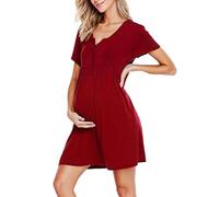 Camicia da notte premaman per allattamento con bottone frontale, morbida manica corta per gravidanza, biancheria da notte da donna, comoda vestibilità larga, abbigliamento da casa o per il recupero