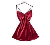 Camicia da Notte Seta L'Ultima Camicia da Notte in Raso da Donna con Scollo a V e Design con Spacchi in Pizzo, Pigiama da Donna Sexy e Confortevole(Red,XL)