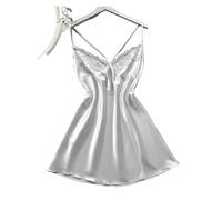 Camicia da Notte Seta L'Ultima Camicia da Notte in Raso da Donna con Scollo a V e Design con Spacchi in Pizzo, Pigiama da Donna Sexy e Confortevole(White,S)