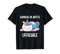 Camicia da Notte Unicorno Pigiama Dormire Maglietta, Uomo, Nero, L