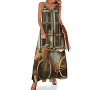 Camicia da Notte Vintage con Finestra e Bicicletta per Donna, Morbida Camicia da Notte Lunga Senza Maniche, Abito da casa Maxi con Scollo a V, Taglie S-5XL