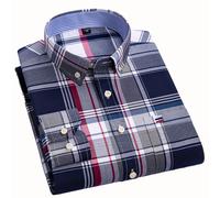 Camicia da Oxford a maniche lunghe scozzese con abbottonatura a righe e sul , classica, casual, con bottoni, traspirante